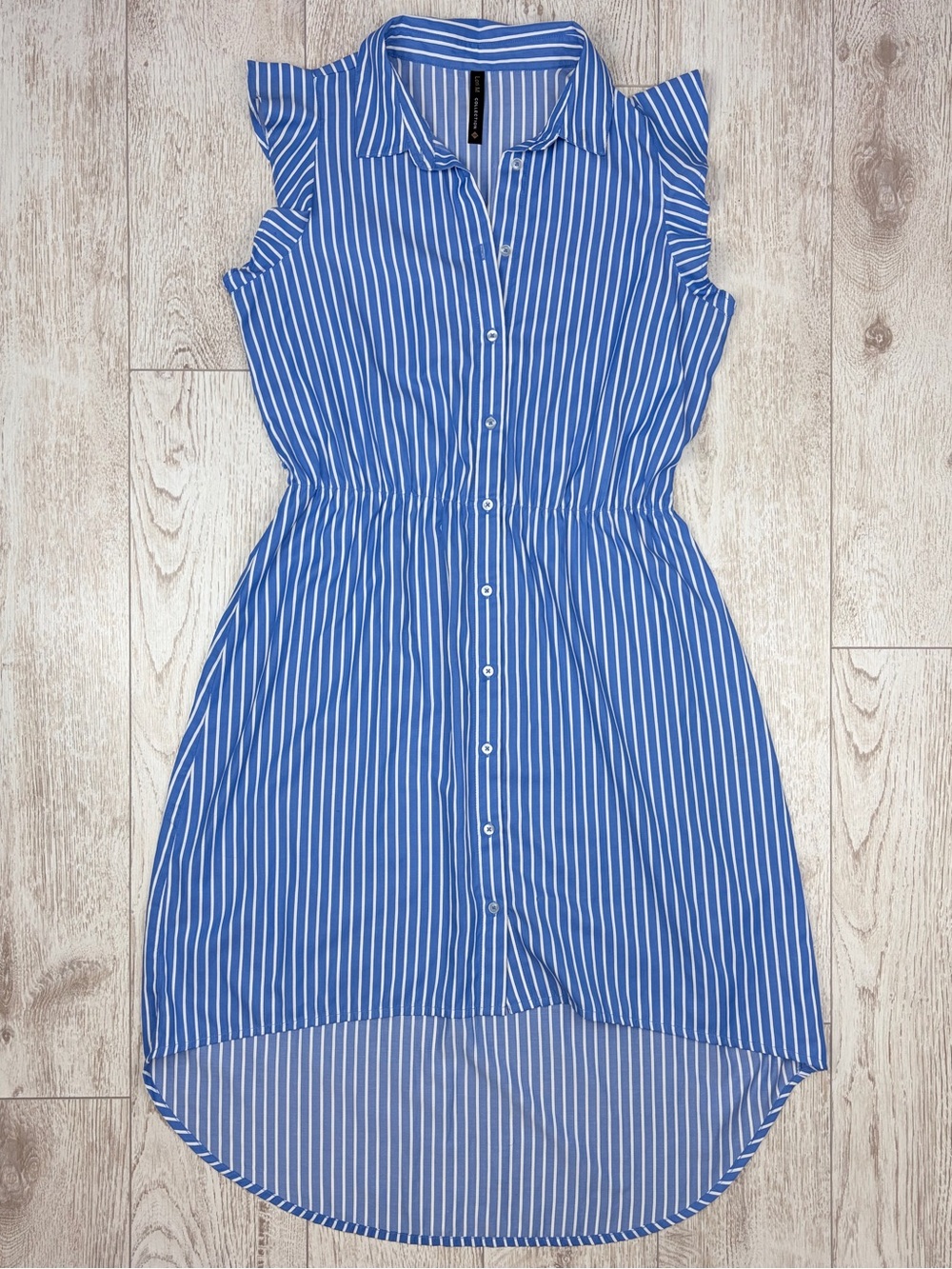 Lori M Blue Stripe High-Low Button Shirt Dress